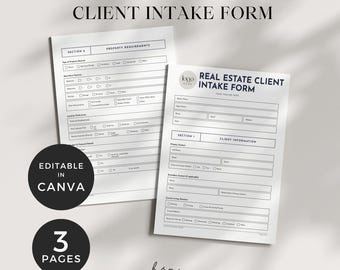 Real Estate Client Intake Form, Home Buyer Questionnaire, Realtor Business Forms, Buyer and Seller Questionnaire Template, Real Estate Agent