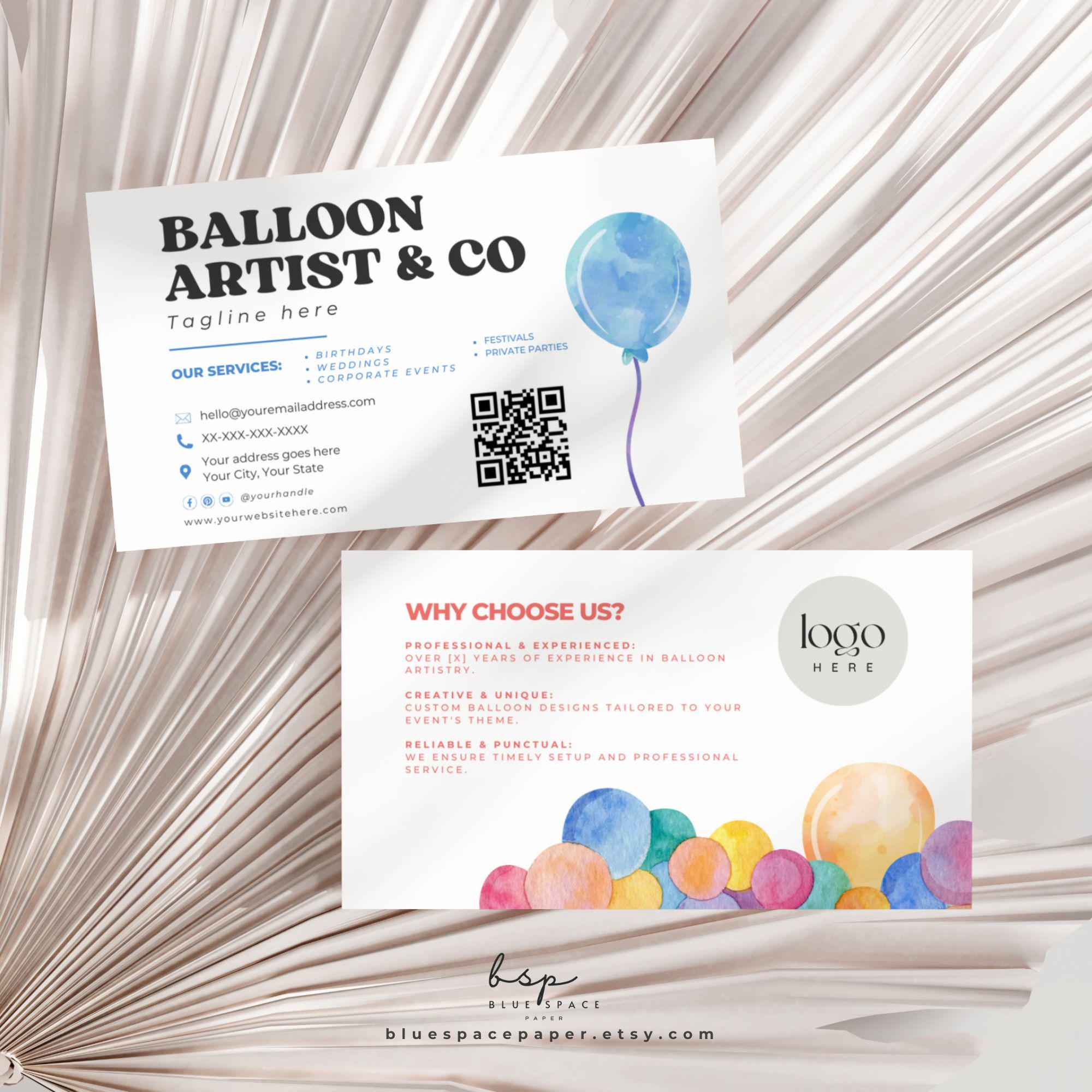 Balloon Arch Business Cards, QR Code Business Card, Balloon Decor ...