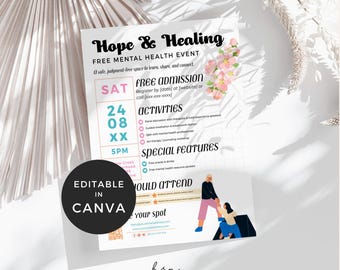 Flyer For Mental Health Event, Autism Awareness Fundraiser Flyer, Community Wellness Education Poster, Therapist Counselor Flyer Template
