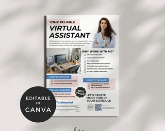 Virtual Assistant Flyer, VA Marketing Flyer Canva, VA Service Flyer, Social Media Manager Template, Advertising Leaflet Brochure Template