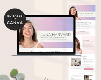 Plantilla de sitio web de coaching en Canva (color rosa), sitio web de coaching en Canva, página de destino para negocios de coaching, página de embudo de ventas de cursos, creador de cursos