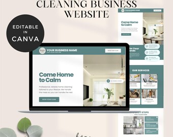 Cleaning Service Website Template, Modern Canva Design (Digital Download)
