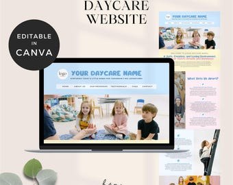 Sitio web de Canva para guarderías, página de destino para empresas de cuidado infantil, sitio web para guarderías, página web para empresas preescolares, plantilla para sitio web de guarderías
