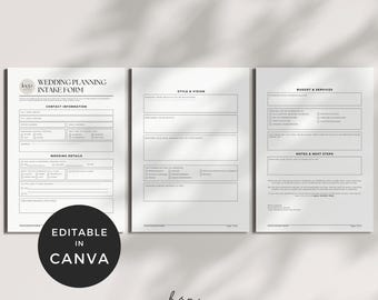 Wedding Client Intake Form, Wedding Planner Client Intake Form Questionnaire, Client Onboarding Template, Event Planner Contract Template