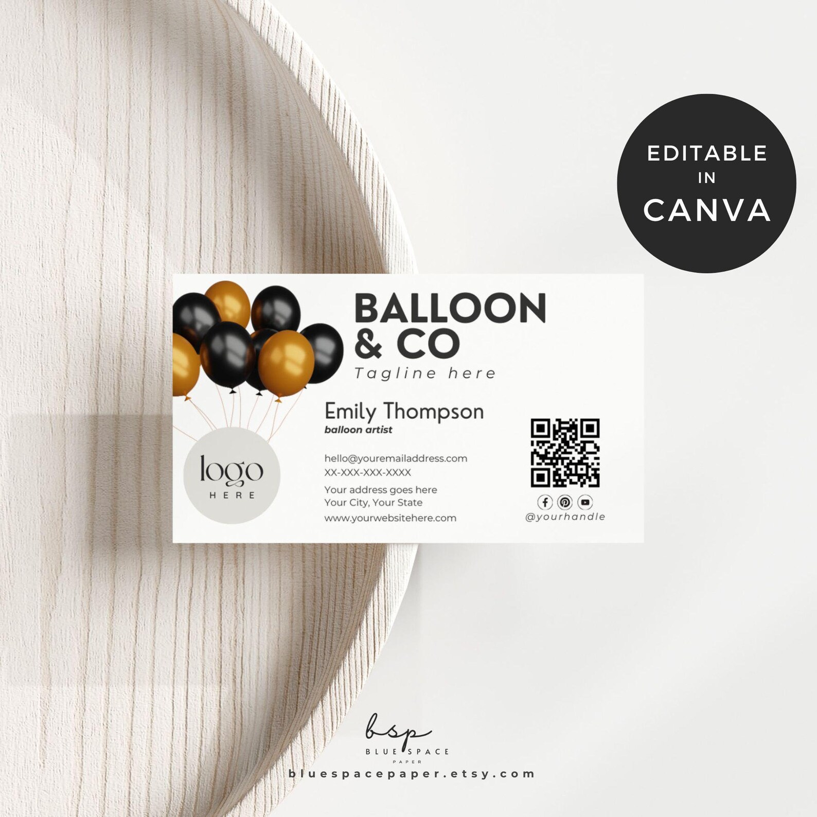 Balloon Business Card Template, QR Code Business Card, Balloon Decor ...