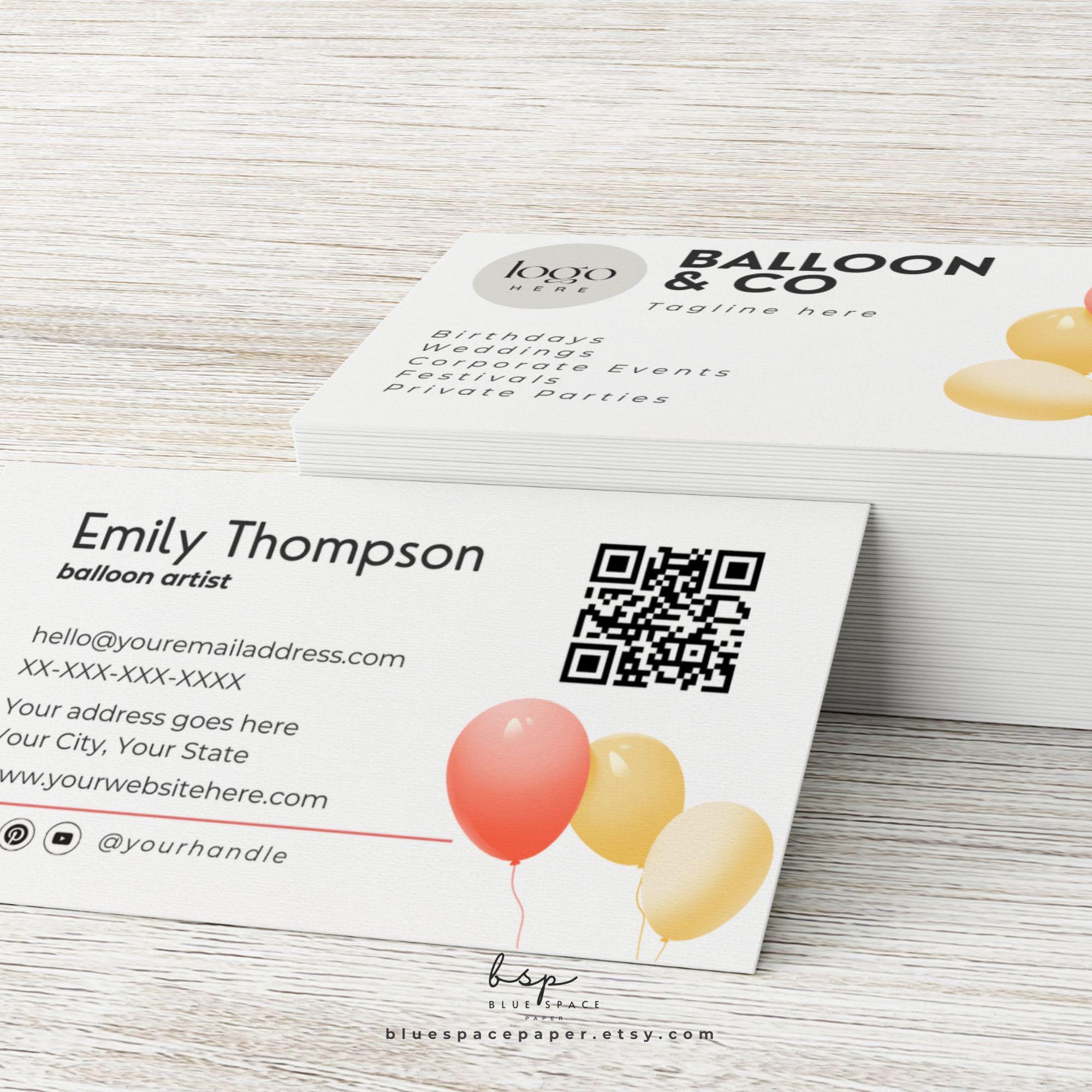 Balloon Artist Business Card, QR Code Business Card, Balloon Decor ...
