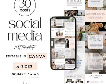 Wedding Photographer Instagram Template, Wedding Photography Template Canva, Engagement Social Media Template, Wedding IG Post Template