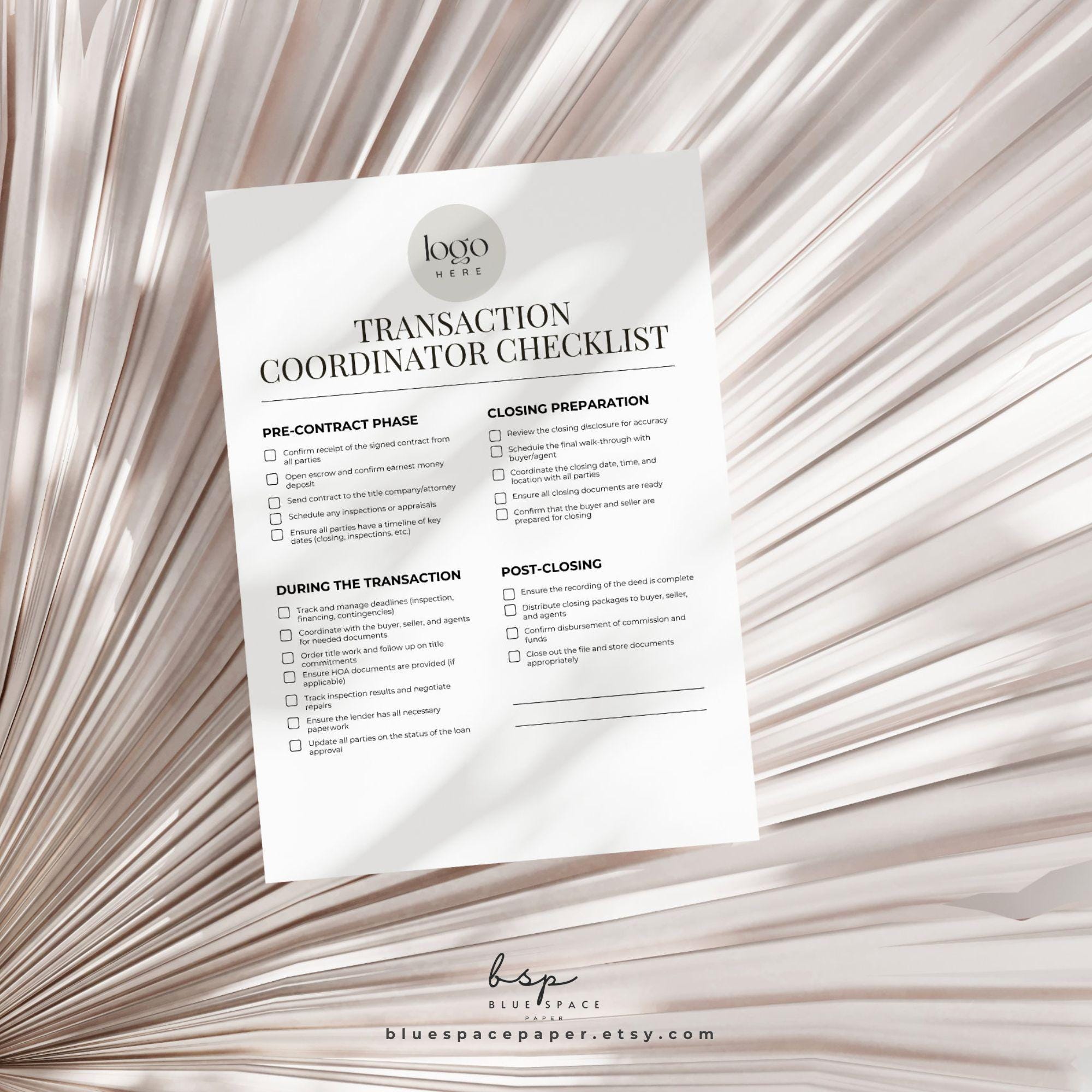 Transaction Coordinator Checklist, Real Estate Transaction Checklist ...