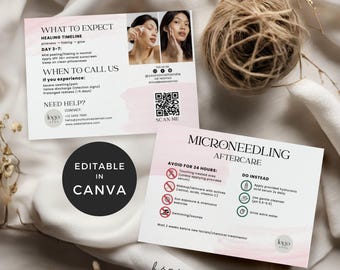 Tarjeta de cuidados posteriores a la microaguja, plantilla de tarjeta de cuidados posteriores para esteticistas, tarjeta de cuidados posteriores a tratamientos de belleza, instrucciones de cuidados posteriores a la microaguja