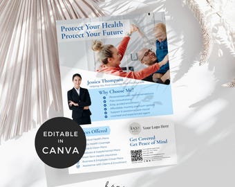 Health Insurance Agent Flyer, Life Insurance Broker Template, Financial Advisors Brochure, Retirement Planning, Insurance Business Flyer