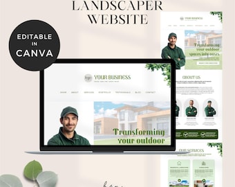 Plantilla de sitio web para paisajistas, plantilla de sitio web para cuidado del césped, sitio web para negocios de paisajismo, página de destino para corte de césped, sitio de Canva para mantenimiento de jardines