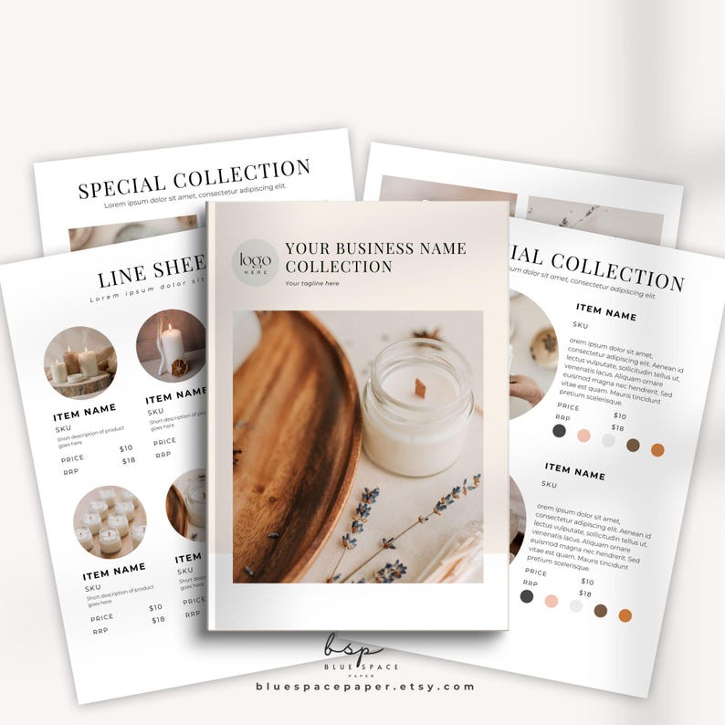 digital printable LINE SHEET CANDLE BUSINESS canva template