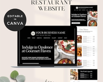 Canva-websitesjabloon voor restaurant, Canva-websiteverkooppagina's voor chef-kok, menu eten catering bedrijfsbestemmingspagina, websitesjabloon met één pagina
