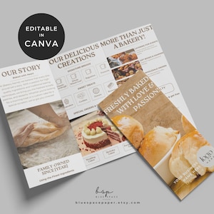 Panfleto para padaria caseira, modelo de panfleto para marketing de padaria, folheto tríptico para padaria, modelo de cardápio para padaria caseira no Canva, pequenas empresas