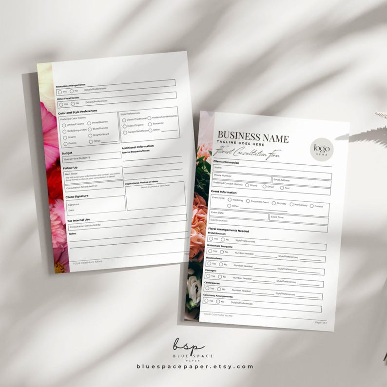 Florist Consultation Template, Florist Business Template Canva, Client