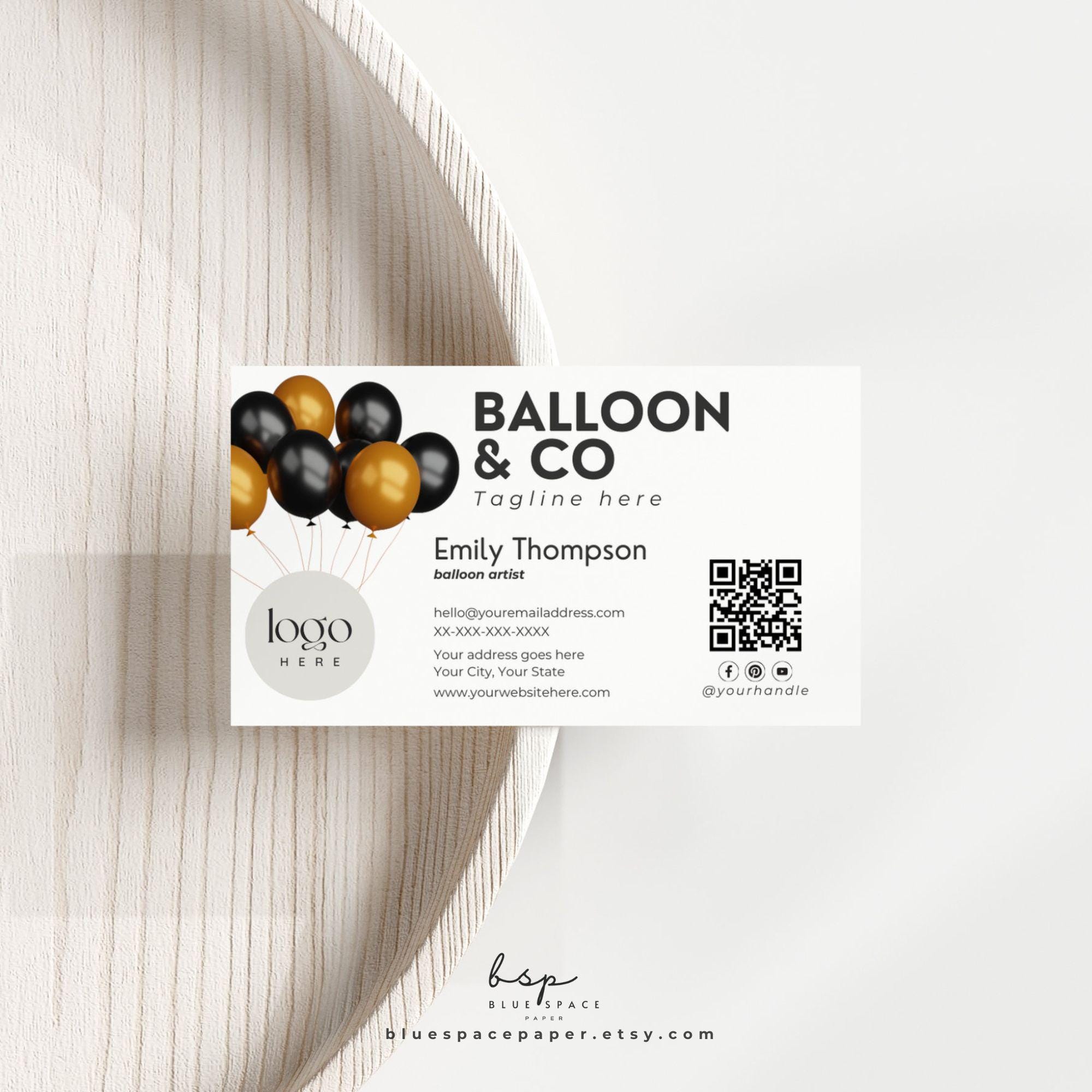Balloon Business Card Template, QR Code Business Card, Balloon Decor ...