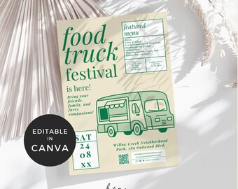 Food Truck Flyer Canva Template, Community Event Flyer Template, Food Truck Festival Flyer, Neighborhood Block Party Flyer, Street Party