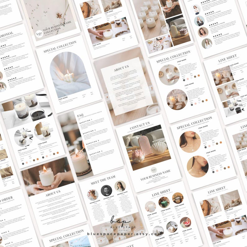 digital printable LINE SHEET CANDLE BUSINESS canva template