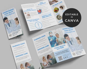 Patient Education Brochure, Medical Leaflet Template Canva, Health Educational Printable Trifold, Patient Flyers, Chiropractic Pamphlet