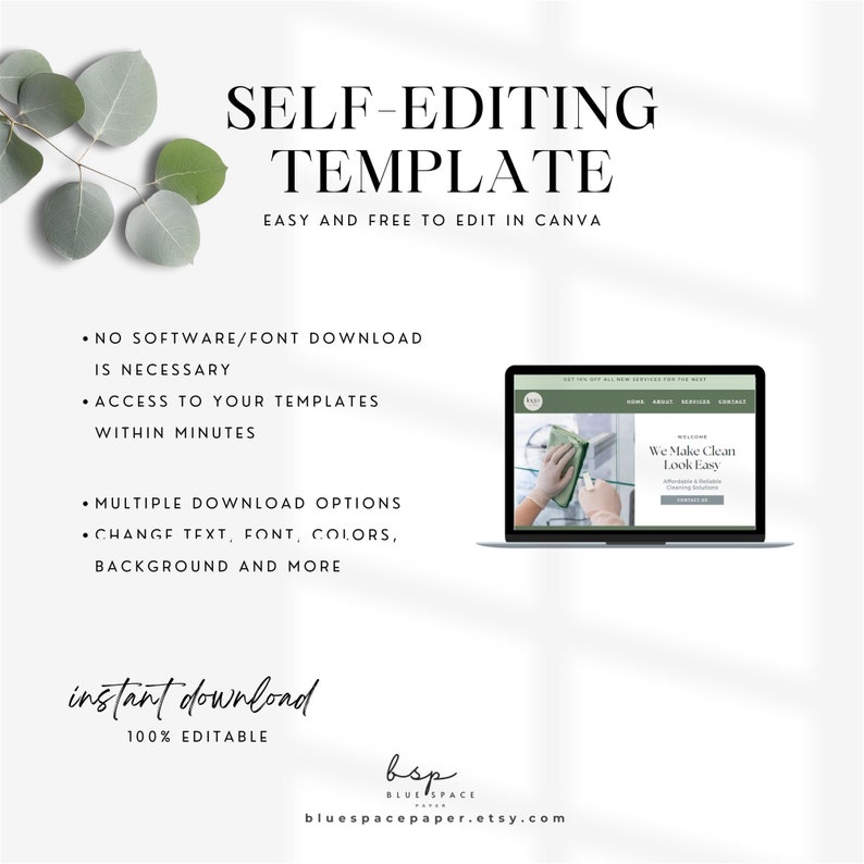 Website template cleaning service canva template