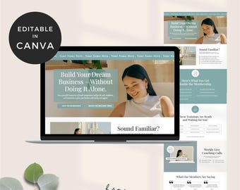 Membership Websites Canva, Sales Funnel Page, Coaching Website Canva, Course Creator Templates for Landing Pages, Subscription Website Page