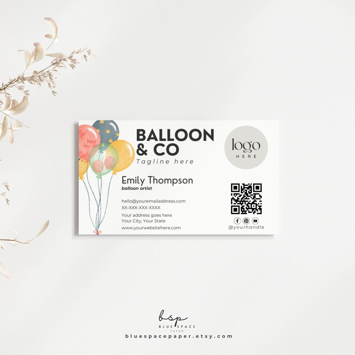Business Card for Balloon Artist, QR Code Business Card, Colorful ...