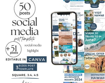 Travel Agent Social Media Branding, Travel Agency Instagram Template, Travel Agent Marketing, Travel Influencer Media Kit, Travel Agent Post