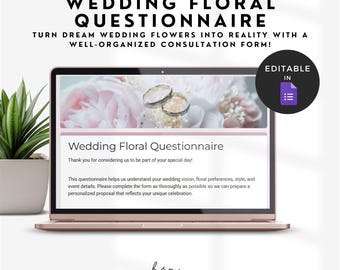 Wedding Floral Questionnaire, Wedding Florist Google Form, Client Intake Form Template, Florist Consultation Template, Wedding Planning Form