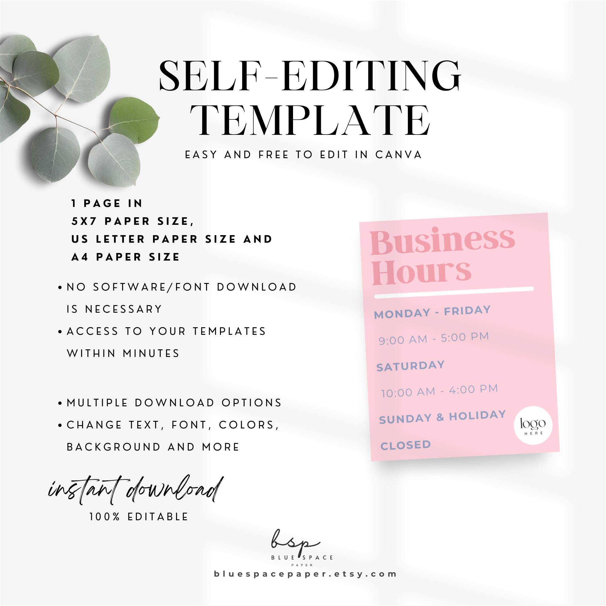 Receiving Hours Sign Editable Business Hours Sign Editable Printable Template, Shop Opening Times ...