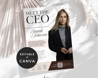 Meet The Ceo Flyer, Small Business Owner Flyer, Entrepreneur Business Pamphlet Canva, Business Woman Flyer, Boss Girl Introduction Leaflet