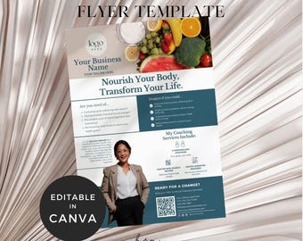 Folleto de coaching de salud, Plantilla de coach de nutrición, Folleto de coach de bienestar, Plantillas de fitness y salud holística, Plantillas de coaching de vida en Canva