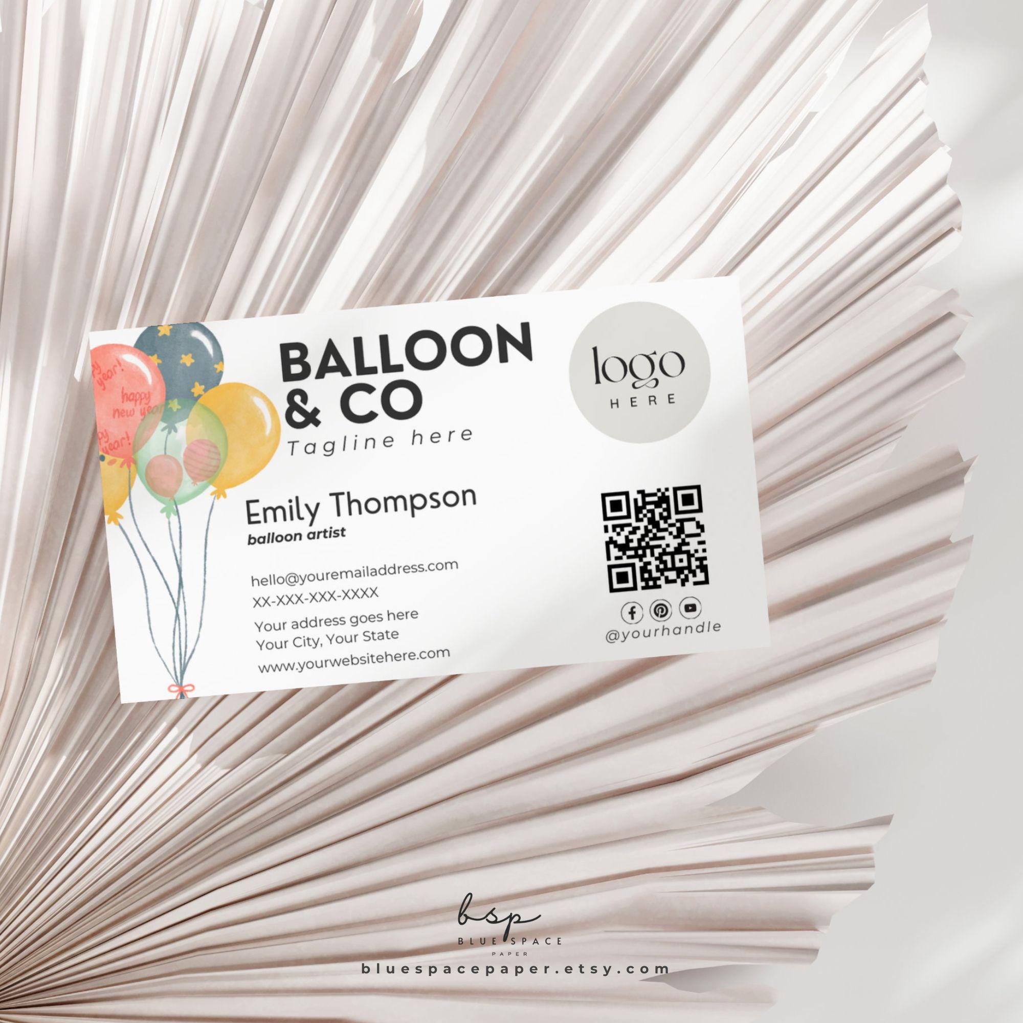 Business Card for Balloon Artist, QR Code Business Card, Colorful ...