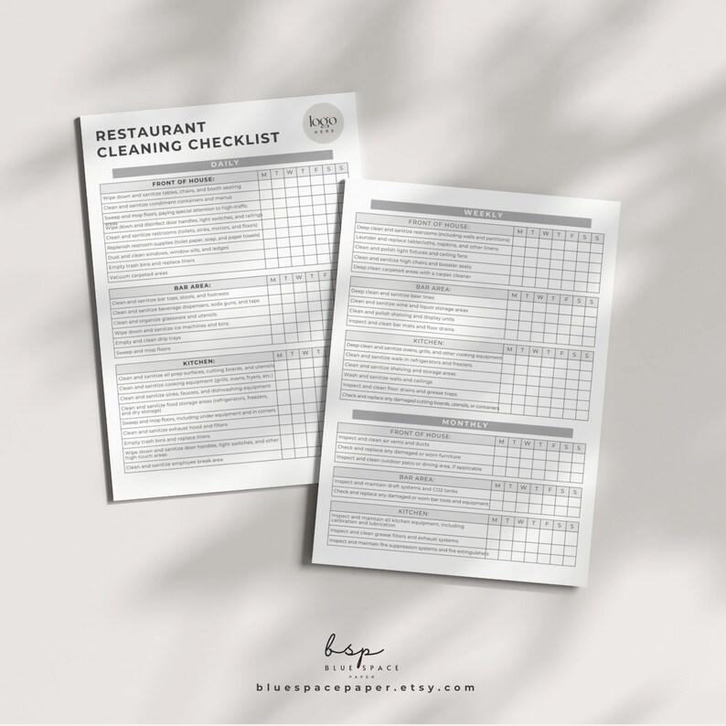 Restaurant Cleaning Checklist, Kitchen Cleaning Checklist Template Canva, Daily Cleaning Planner ...