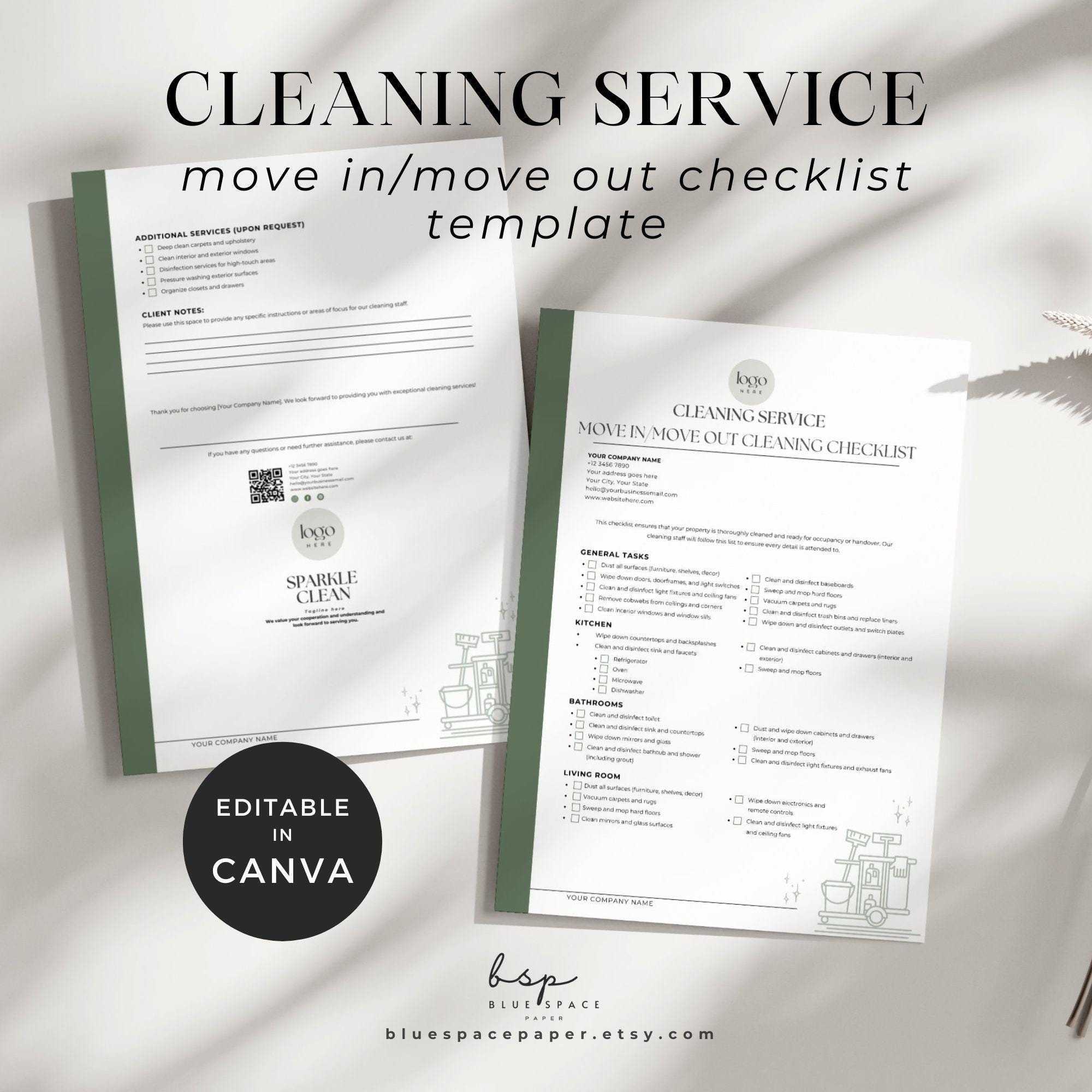 Move in Move Out Checklist, Rental Property Checklist, Cleaning Company