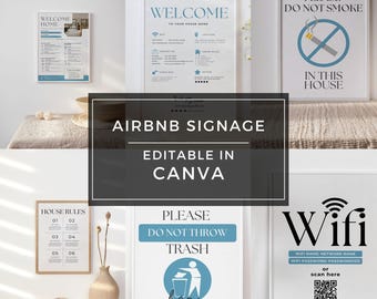 Guest Check List Poster, Airbnb Sign Around House, VRBO Bundle Template, Rental Home Welcome Signage, Wifi Signs for Home, House Rules Canva