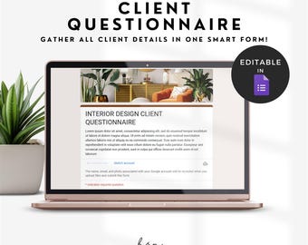Google Forms Interior Design Questionnaire, Client Onboarding Packet Design Consultation Form, Welcome Client Package, Client Intake Form