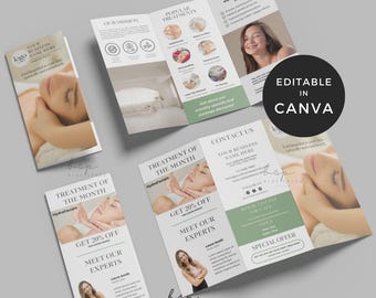 Medspa-driebladige brochuremalplaatje, schoonheidsspecialiste marketingflyer bewerkbaar, beauty zakelijk pamflet canvas, spa-brochure, lijst schoonheidsbehandelingen
