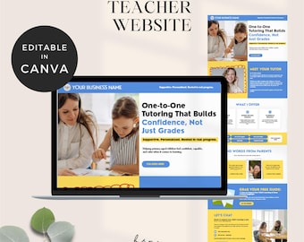 Canva-website voor docenten, sjabloon voor schoolbegeleider, privéwebpagina voor docenten, sjabloon academische website, bestemmingspagina voor onderwijs voor professoren