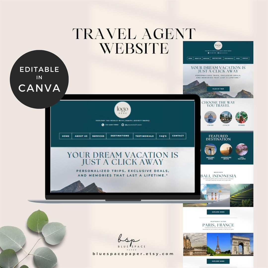 Travel Agent Canva Website Template, Landing Page Website Template