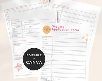 Daycare Application Form, Enrollment Forms Day Care, Childcare Registration Form, Daycare Business Template, Preschool Application Form