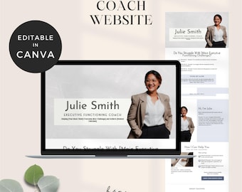 Plantilla de sitio web de Canva para consultores, sitios web de coaching de Canva, landing page para coaches de negocios, sitios web para emprendedores, plantillas de sitios web de una página.