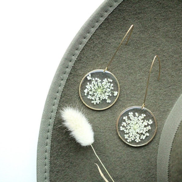 Queen Anne's Lace Hook Earrings - Gifts for Her - Botanical Jewelry - Pressed Flowers - Bridesmaids - Wedding Jewelry - Wholesale