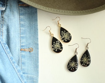 Queen Anne's Lace Teardrop Earrings - Gifts for Her - Botanical Jewelry - Teardrop Earrings - Pressed Flowers - Wholesale