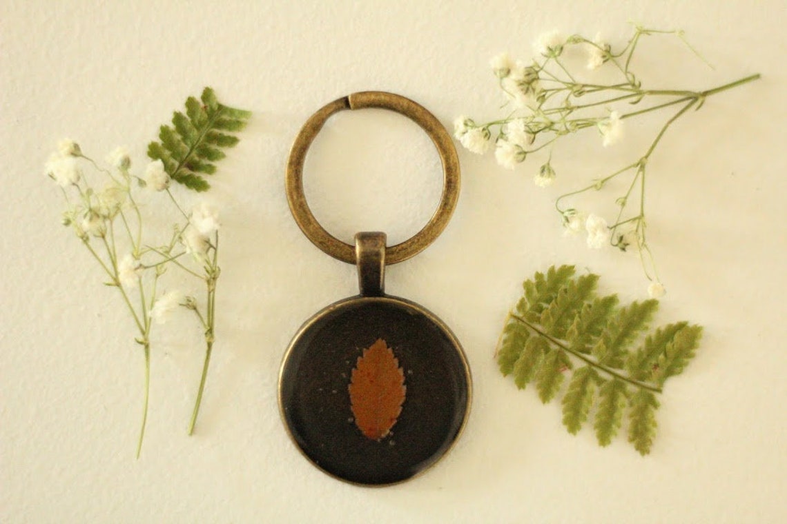 Leaf Keychain Gifts for Her Botanical Jewelry Pressed Etsy