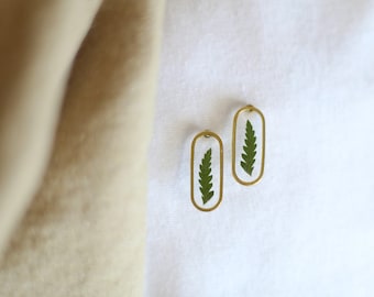 Oval Fern Stud Earrings - Gifts for Her - Botanical Jewelry - Bridesmaid Gift - Pressed Fern - Gifts for Gardeners - Small - Christmas Gifts