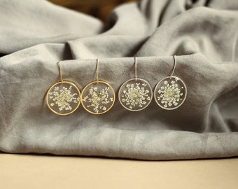 Queen Anne's Lace Hook Earrings - Gifts for Her - Botanical Jewelry - Pressed Flowers - Bridesmaids - Wedding Jewelry - Christmas Gifts