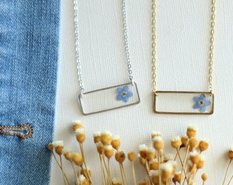 Forget Me Not Bar Necklace - Gifts for Her - Botanical Jewelry - Short Necklace - Spring Jewelry - Gifts for Nature Lovers - Wholesale