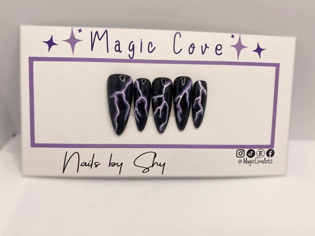 Electric Neon Lightning Bolt Nails Press on Nails Glue on Nails Reusable Fake Nails Art Nails