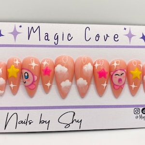 pink video game inspired set | pointed | press on nails | glue on nails | reusable | fake nails | art nails | custom nails | cute |trendy