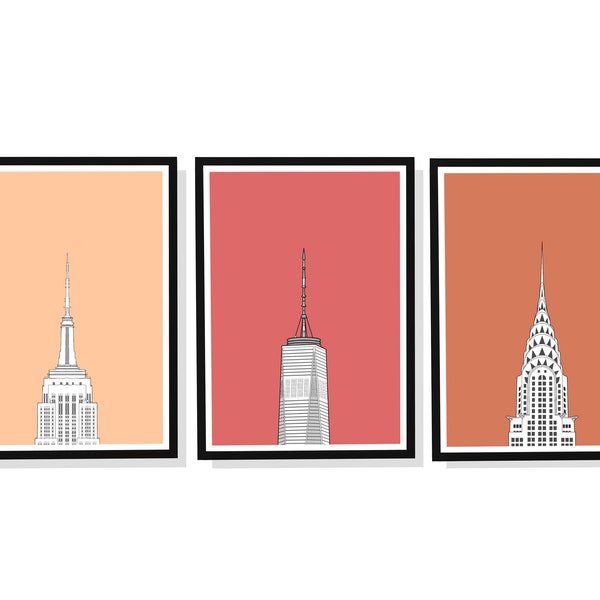 New York City Skyscrapers Set of 3 - Empire State, Chrysler and Freedom Tower